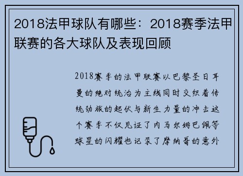 2018法甲球队有哪些：2018赛季法甲联赛的各大球队及表现回顾