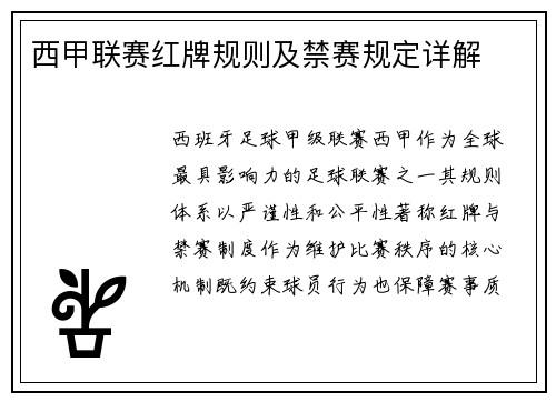 西甲联赛红牌规则及禁赛规定详解